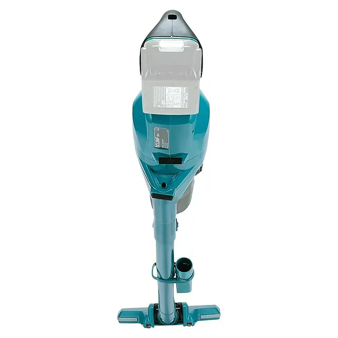Makita LXT 18V Akku-Staubsauger DCL286FZ - 18 V, Ohne Akku, Behältervolumen: 0,25 l - Aufsicht des Makita DCL286F Akku-Staubsaugers. Der Akku-Staubsauger in hellblau und schwarz ist für die Reinigung verschiedener Oberflächen.