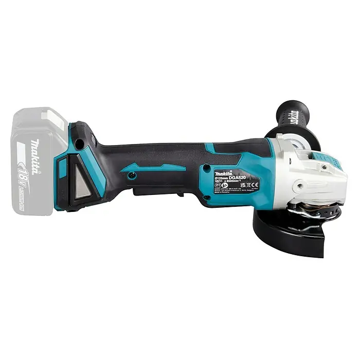 Makita LXT 18V Amoladora angular de batería DGA520Z - 18 V, Sin batería, Diámetro disco: 125 mm - Amoladora angular inalámbrica Makita DGA520 con batería de 18V. Herramienta versátil para esmerilar y cortar diversos materiales.