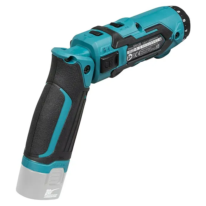 Makita Akku-Knickschrauber DF012DZ - 7,2 V, Ohne Akku, 5,6 Nm - Ein akkubetriebener Makita DF012D Schraubendreher mit verstellbarem Griff, ideal für vielseitige Schraubarbeiten.
