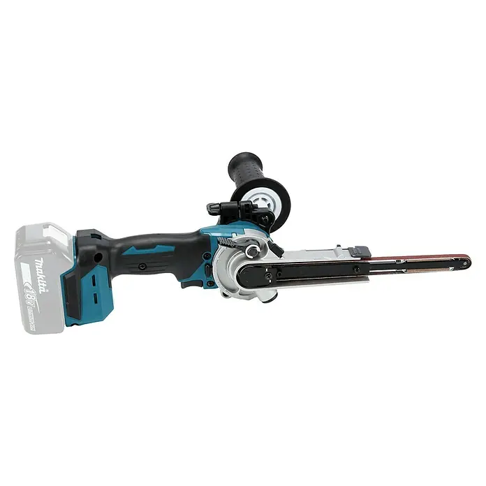 Makita LXT 18V Akku-Bandfeile DBS180Z - 18 V, Ohne Akku, Bandgeschwindigkeit: 600 m/min - 1.700 m/min - Bild einer Makita Akku-Bandschleifmaschine, die für verschiedene Schleifarbeiten geeignet ist. Ein handliches Elektrowerkzeug für Profis.