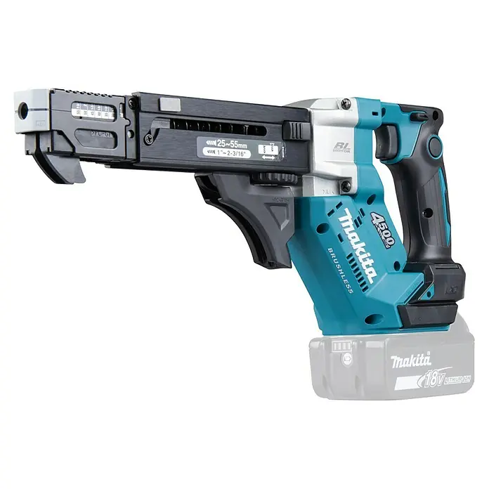 Makita LXT 18V Akku-Trockenbauschrauber mit Magazin DFR552Z - 18 V, Ohne Akku, 0 U/min - 4.500 U/min - Akku-betriebener Magazinschrauber von Makita für effizientes Schrauben mit einstellbarer Schraubentiefe und bürstenlosem Motor.