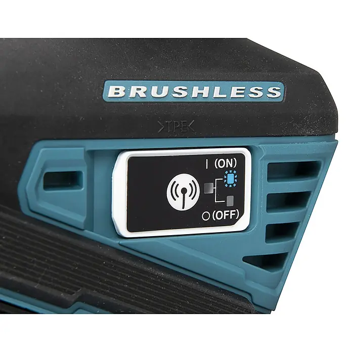 Makita LXT 18V Akku-Rotationswerkzeug DCO181Z - 18 V, Ohne Akku, Leerlaufdrehzahl: 32.000 U/min - Nahaufnahme einer kabellosen Makita-Werkzeugmaschine mit bürstenlosem Motor und Bedienfeld.