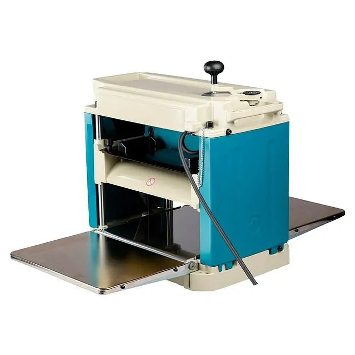 Makita Dickenhobelmaschine 2012NB - 8.500 U/min, Max. Spanabnahme Dickenhobel: 3 mm - Ein Tischhobelmaschine in Türkis und Beige. Diese Maschine ist ideal für präzise Holzbearbeitung und Hobelarbeiten.