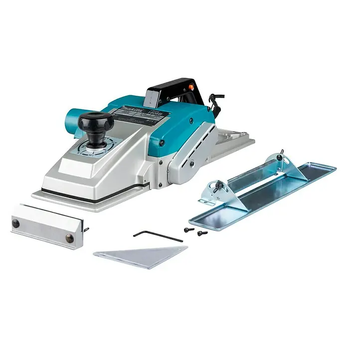 Makita Elektrohobel 1806B - 840 W, Leerlaufdrehzahl: 0 U/min - 16.000 U/min - Der Makita 1806B Elektrohobel mit Zubehör. Ein robustes Werkzeug zum Glätten von Holzoberflächen, ideal für professionelle Handwerker.