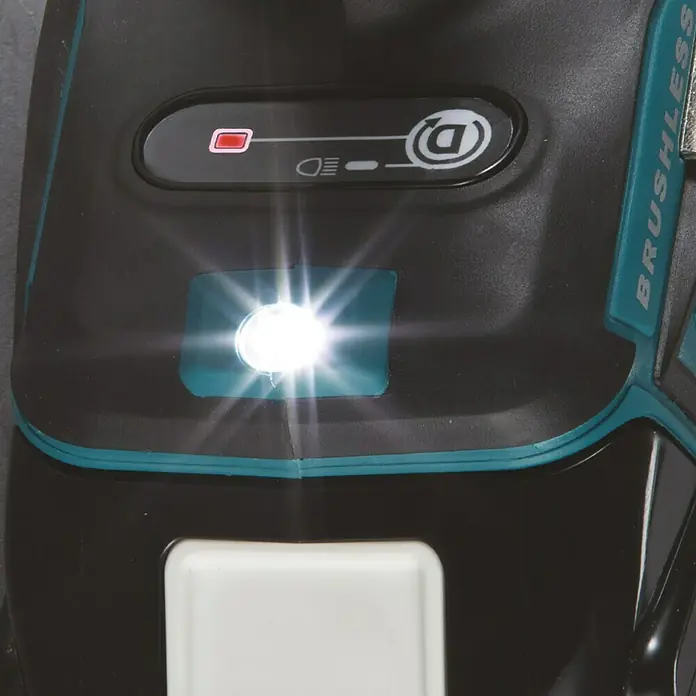 Makita LXT 18V Akku-Trockenbauschrauber DFS251Z - 18 V, Ohne Akku - Detailaufnahme eines Akku-Geräts mit LED-Beleuchtung, das "Brushless" Technologie verwendet.