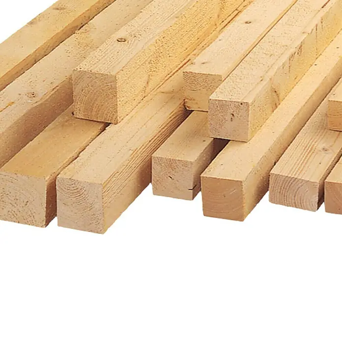 Rahmenholz - 200 x 7,8 x 5,8 cm, Fichte, Naturbelassen - Ansicht von zugeschnittenen Bauholzstücken, die für verschiedene Bauprojekte geeignet sind. Sie sind in gleichmäßigen Haufen angeordnet.