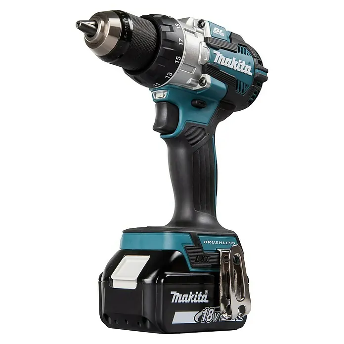 Makita LXT 18V Taladro atornillador percutor de batería DHP489RTJ - 18 V, 2 baterías, 5 Ah, 73 Nm - Un taladro atornillador inalámbrico Makita, ideal para profesionales y aficionados al bricolaje. Ofrece alto rendimiento y flexibilidad para tareas.