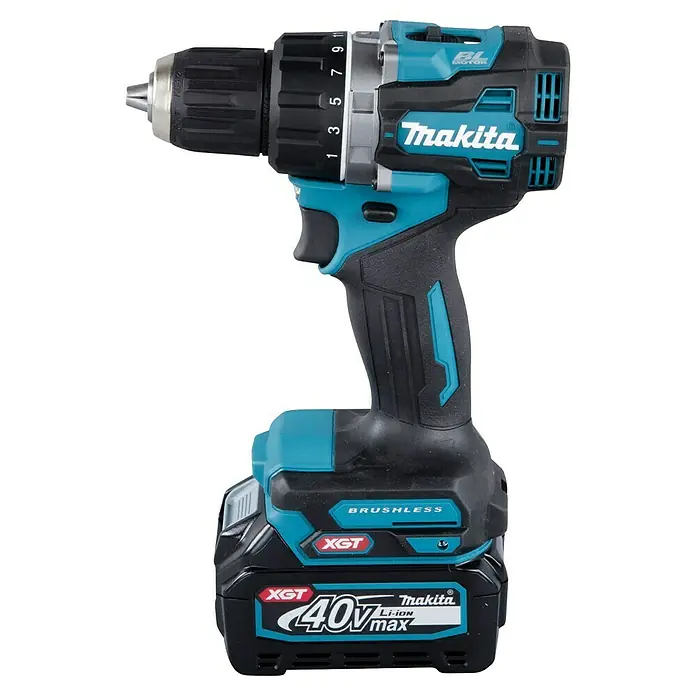 Makita XGT 40V max. Akku-Bohrschrauber-Set DF002GA202 - 40 V, 2 Akkus, 2 Ah, Max. Drehmoment: 64 Nm - Nahaufnahme eines Makita Akku-Bohrschraubers mit 40V Akku, ideal für anspruchsvolle Aufgaben in Werkstatt und Baustelle.