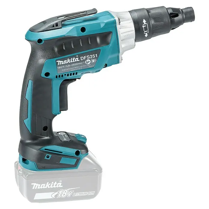 Makita LXT 18V Atornillador para placas de yeso de batería DFS251Z - 18 V, Sin batería - Atornillador para placas de yeso inalámbrico Makita DFS251 con batería de iones de litio de 18V para un atornillado eficiente.