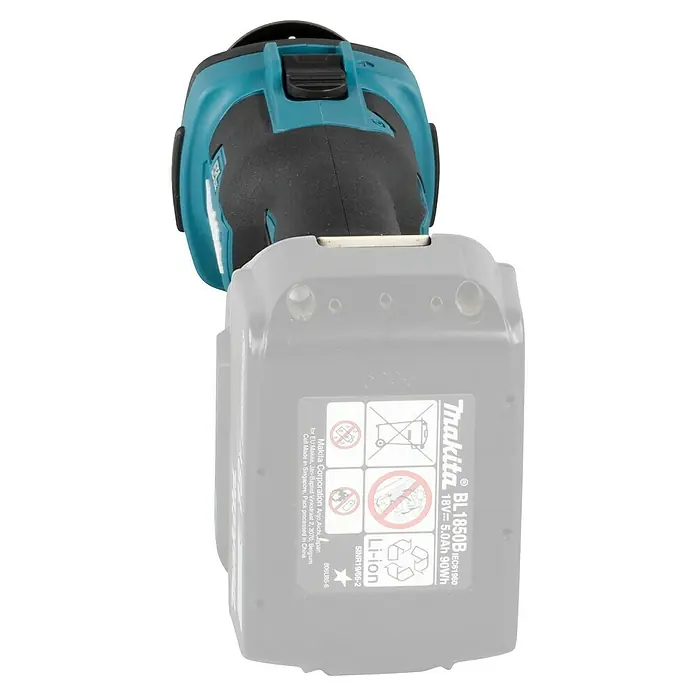 Makita LXT 18V Herramienta rotativa a batería DCO181Z - 18 V, Número de revoluciones de marcha en vacío: 32.000 r.p.m. - Imagen de una batería Makita BL1850B con una fuente de alimentación Li-Ion de 18V y 5.0Ah, que se utiliza normalmente para herramientas eléctricas Makita.