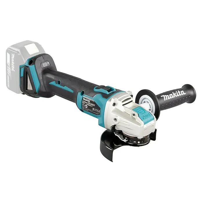 Makita LXT 18V Amoladora angular de batería DGA521 - 18 V, Sin batería, Diámetro disco: 125 mm - Amoladora angular a batería Makita DGA521 con práctico mango auxiliar. La herramienta ideal para trabajos de rectificado con alta potencia y flexibilidad.