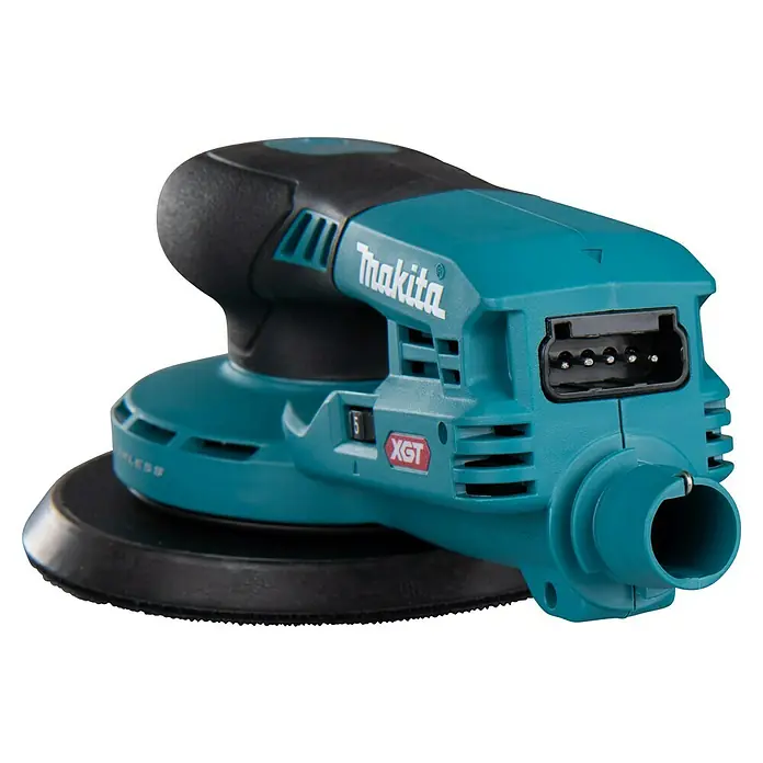 Makita XGT 40V max. Akku-Exzenterschleifer BO002CGZ - 40 V, Ohne Akku, Durchmesser Schleifteller: 150 mm - Ein blauer Makita XGT Akku-Exzenterschleifer mit schwarzem Griff und Schleifteller. Ideal für feine Schleifarbeiten.