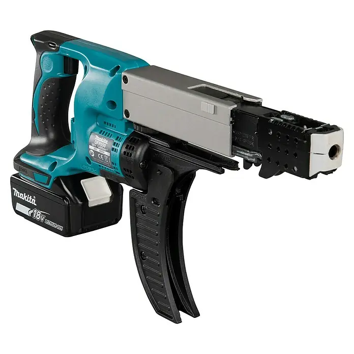 Makita LXT 18V Atornillador para placas de yeso de batería DFR550RTJ - 18 V, 2 baterías, 5 Ah, 4.000 r.p.m., Maleta incluida - Atornillador para paneles de yeso inalámbrico Makita DFR550 para atornillar de forma rápida y eficiente, con batería de iones de litio de 18V.