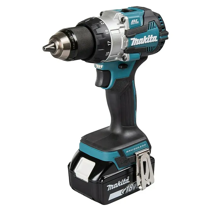 Makita LXT 18V Taladro atornillador percutor de batería DHP489RTJ - 18 V, 2 baterías, 5 Ah, 73 Nm - Taladro inalámbrico de Makita. Herramienta de alta calidad con batería de 18V y motor sin escobillas para un trabajo eficiente en diversas aplicaciones.