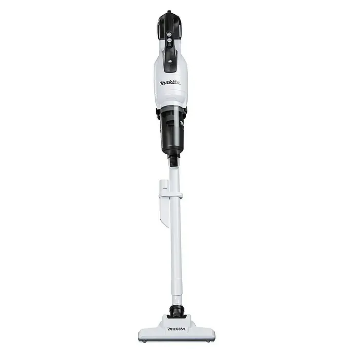 Makita LXT 18V Akku-Staubsauger mit Zykloneinheit DCL286FZW - 18 V, Ohne Akku, Behältervolumen: 0,25 l - Hier ist ein Bild eines weißen Makita Staubsaugers. Das Produkt ist kabellos und mit einem schlanken Design ausgestattet.
