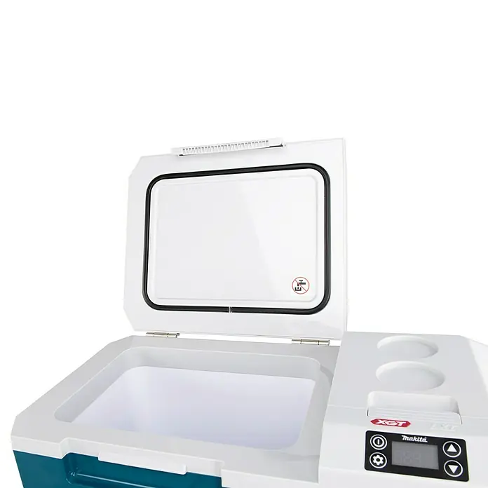 Makita XGT 40V max. Akku-Kühlbox CW001GZ01 - 40 V, Behältervolumen: 20 l, 62,3 x 37,1 x 34,1 cm - Offener Makita Kühlbox mit digitalem Display und Getränkehalter für unterwegs. Ideal für Baustellen und Ausflüge.