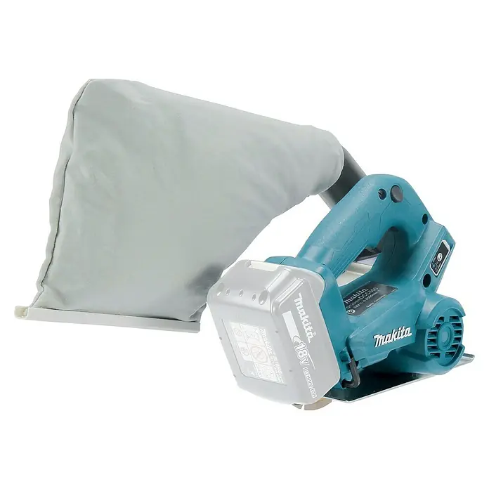 Makita LXT 18V Akku-Diamantschneider DCC500Z - 18 V, Ohne Akku - Eine Makita DCC500Z Akku-Trockenbausäge mit Staubbeutel ist gut ausgeleuchtet vor einem neutralen Hintergrund dargestellt.