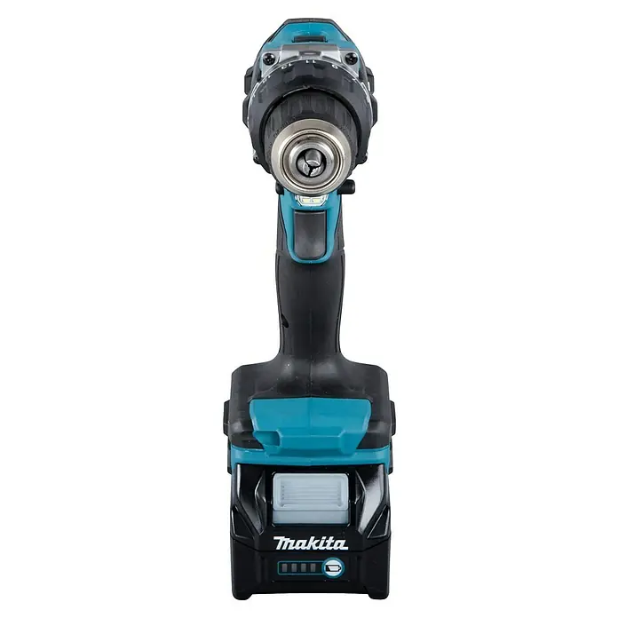Makita XGT 40V max. Akku-Bohrschrauber-Set DF002GA202 - 40 V, 2 Akkus, 2 Ah, Max. Drehmoment: 64 Nm - Bild einer Akku-Bohrmaschine von Makita mit Bohrfutter, Griff und Akku, ideal für Heimwerker- und Profi-Projekte.