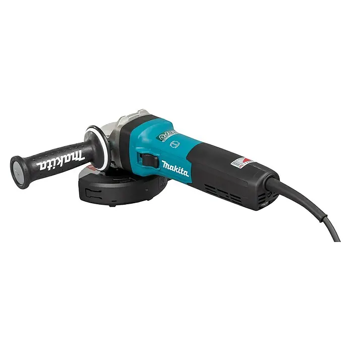 Makita Amoladora angular eléctrica GA5091 - 1.900 W, Diámetro disco: 125 mm, Número de revoluciones de marcha en vacío: 11.500 r.p.m. - Amoladora angular Makita con carcasa azul y negra, agarre ergonómico y protección de cable para un pulido y corte seguros.