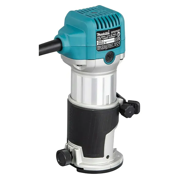 Makita Fresadora eléctrica RT0702CX2J - 710 W, 10.000 r.p.m. - 34.000 r.p.m., Diámetro del portaherramientas: 6 mm - 8 mm - Fresadora compacta Makita RT0702C, una herramienta eléctrica versátil para trabajos de madera precisos y recorte de bordes. Potente y fiable.