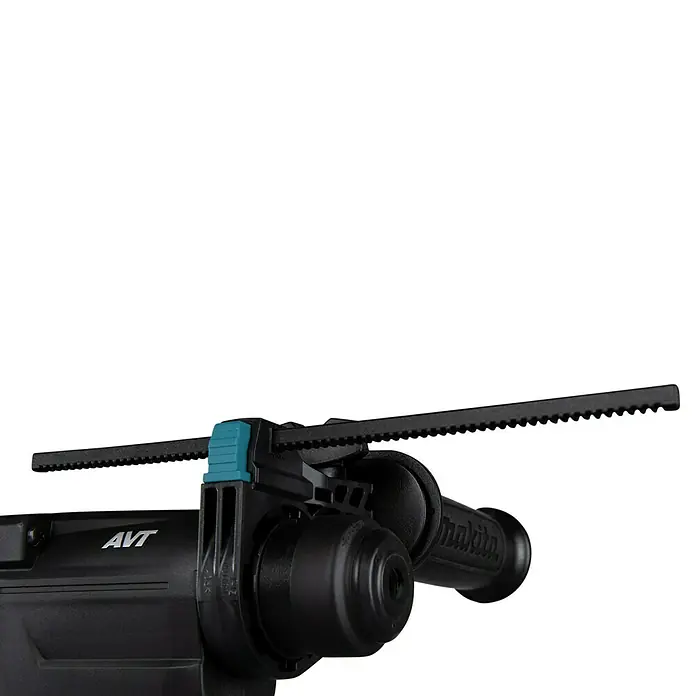 Makita XGT 40V max. Akku-Kombihammer HR010GZ - 40 V, Ohne Akku, 2,1 J - Nahaufnahme einer Makita AVT Abbruchhämmer mit Tiefenanschlag, der ein präzises Arbeiten ermöglicht und für professionelle Ergebnisse sorgt.