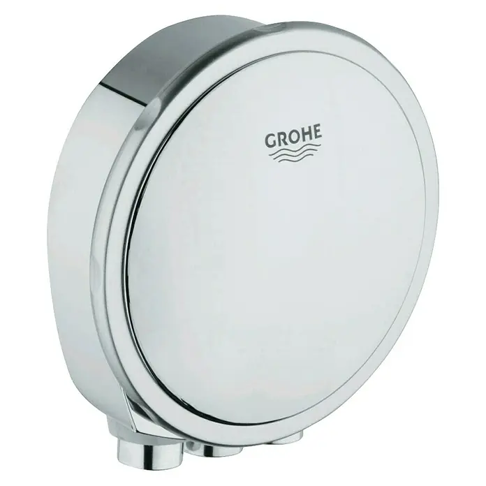 Grohe Ausstattungs-Set Talentofill - Passend für: Grohe Anschlussgarnitur Talentofill - Bild eines runden Grohe-Duschkopfes mit Chromoberfläche, der für ein modernes Badezimmerdesign geeignet ist.