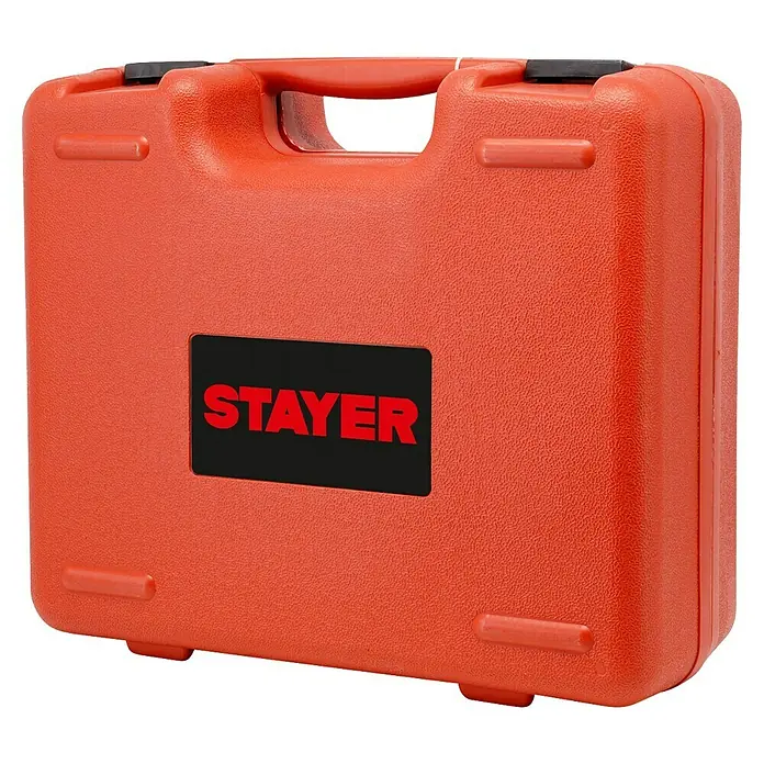 Stayer Fresadora eléctrica PR10EK - 1.800 W, 8 r.p.m. - 30.000 r.p.m. - Una caja de herramientas Stayer naranja, ideal para guardar y transportar herramientas y accesorios. Construcción robusta para uso profesional y almacenamiento seguro.