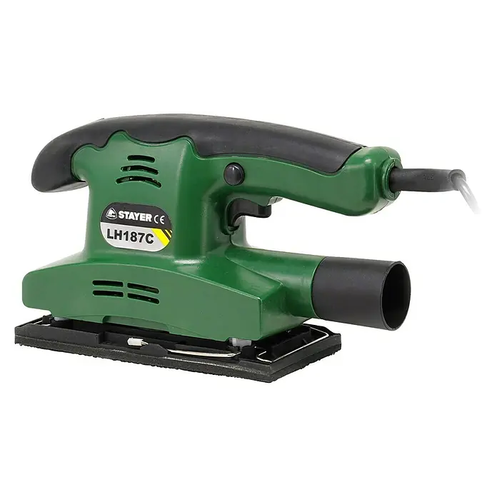 Stayer Lijadora orbital eléctrica LH187C - 150 W, Número de oscilaciones marcha en vacío: 1.200 r.p.m. - La lijadora orbital STAYER LH187C en verde y negro, una herramienta para un lijado preciso.