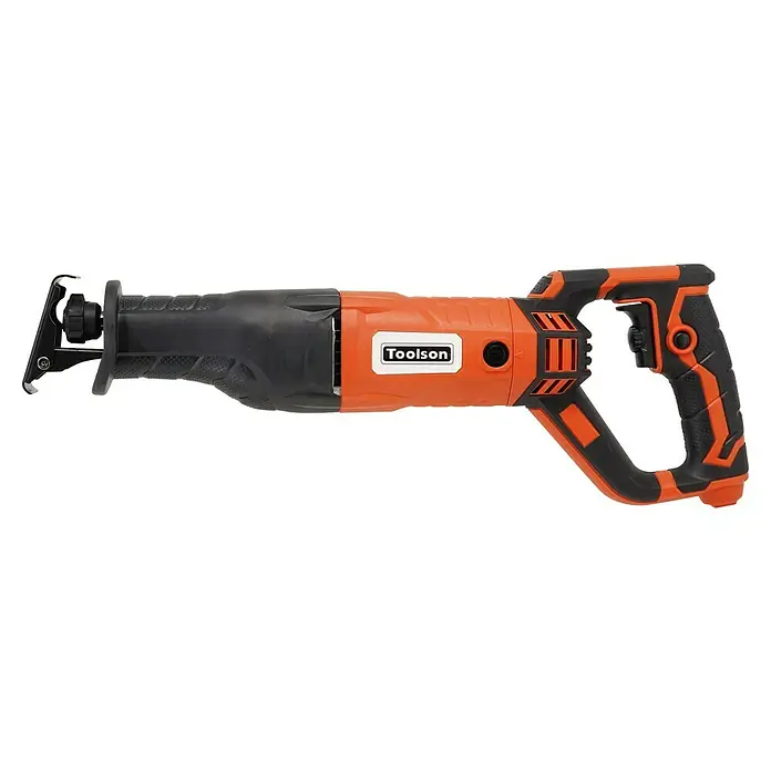 Toolson PRO Sierra de sable SSH 210 - 900 W, Número de carreras marcha en vacío: 3.000 /min - En la imagen se muestra la sierra recíproca ToolsOn, una potente herramienta para diversas aplicaciones de corte, en naranja y negro.
