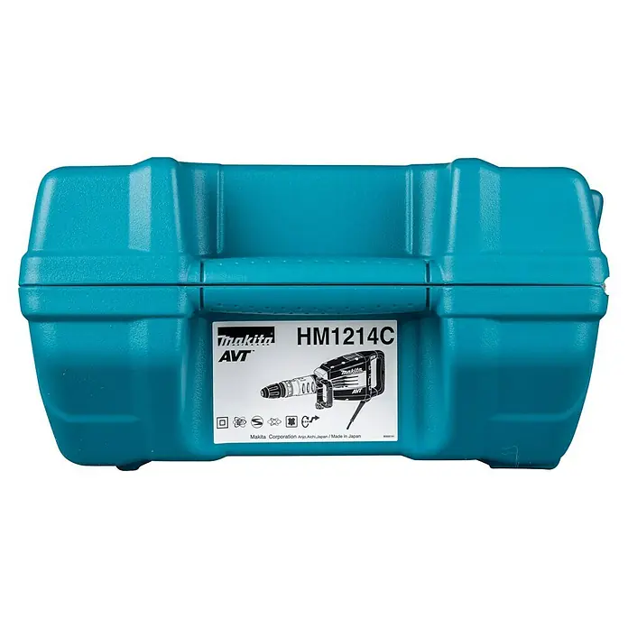 Makita Abbruchhammer HM1214C - 1.510 W, 19,9 J, SDS-Max-Aufnahme - Blaue Aufbewahrungsbox für den Makita HM1214C Abbruchhammer mit AVT, ideal für den sicheren Transport und die Lagerung des Werkzeugs.