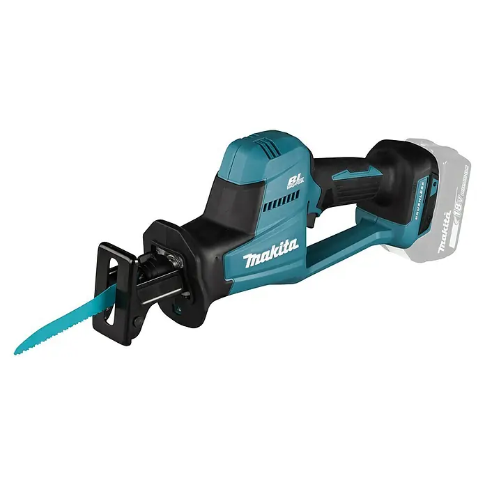 Makita LXT 18V Sierra de sable de batería DJR189 - 18 V, Sin batería - Sierra recíproca inalámbrica Makita con hoja azul. Ideal para tareas de aserrado versátiles, potente y precisa.