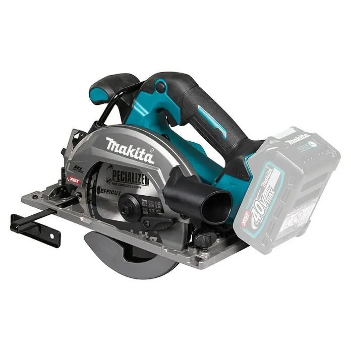 Makita XGT 40V max. Akku-Handkreissäge HS012GZ - 40 V, Ohne Akku, Durchmesser Sägeblatt: 165 mm, 0 U/min - 5.200 U/min - Das Bild zeigt eine Akku-Handkreissäge von Makita, ein leistungsstarkes Werkzeug für präzise Schnitte, mit einem robusten Design.