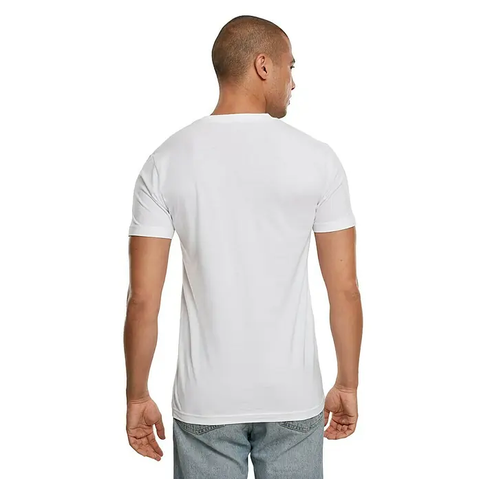 T-Shirt Handcrafter - Weiß, XXXL - Rückansicht eines Mannes, der ein schlichtes, weißes T-Shirt und Jeans trägt. Das Shirt ist einfarbig und bietet Platz für Designs.