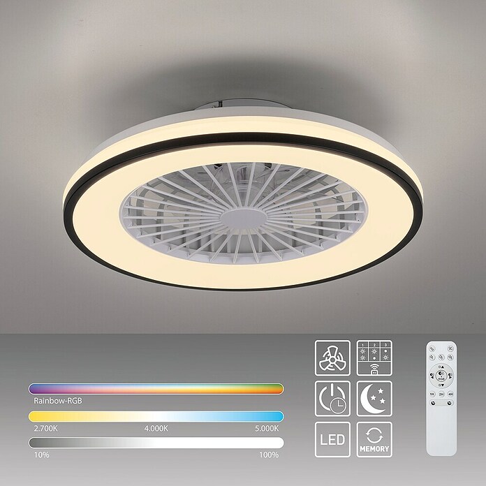 Just Light Ventilador de techo Leno (Negro, 49 cm, 48 W, RGB) | BAUHAUS