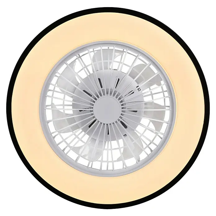 Just Light Ventilador de techo Leno - Negro, 49 cm, 48 W, RGB - Ventilador de techo con iluminación LED. El ventilador es blanco y tiene un diseño moderno. Proporciona refrigeración e iluminación agradables.