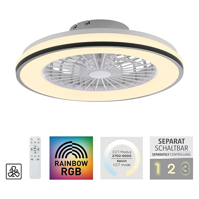Just Light Ventilador de techo Leno (Negro, 49 cm, 48 W, RGB) | BAUHAUS