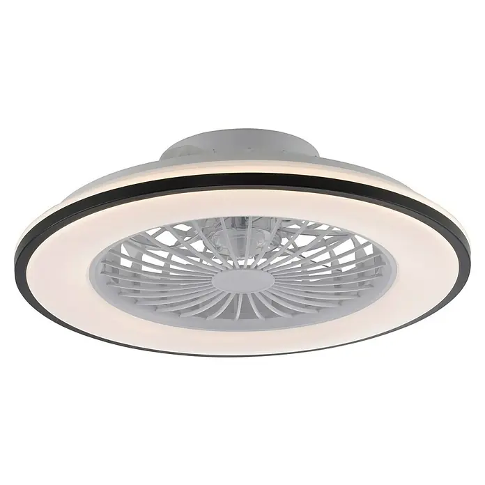 Just Light Ventilador de techo Leno - Negro, 49 cm, 48 W, RGB - Lámpara de techo moderna con ventilador integrado, rodeada por un elegante anillo negro e iluminación LED suave.