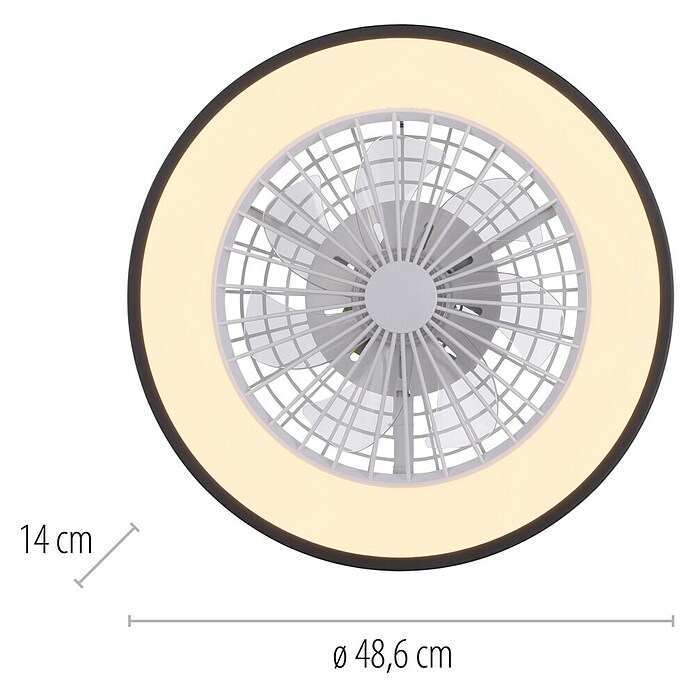 Just Light Ventilador de techo Leno (Negro, 49 cm, 48 W, RGB) | BAUHAUS