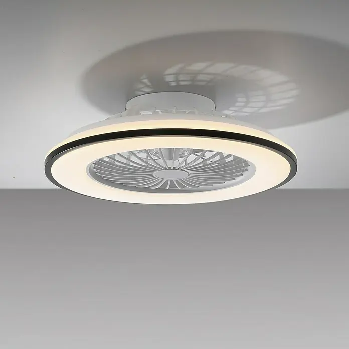 Just Light Ventilador de techo Leno - Negro, 49 cm, 48 W, RGB - Elegante lámpara de techo con ventilador integrado. El diseño moderno con anillo de luz hace que esta lámpara destaque en cualquier habitación.