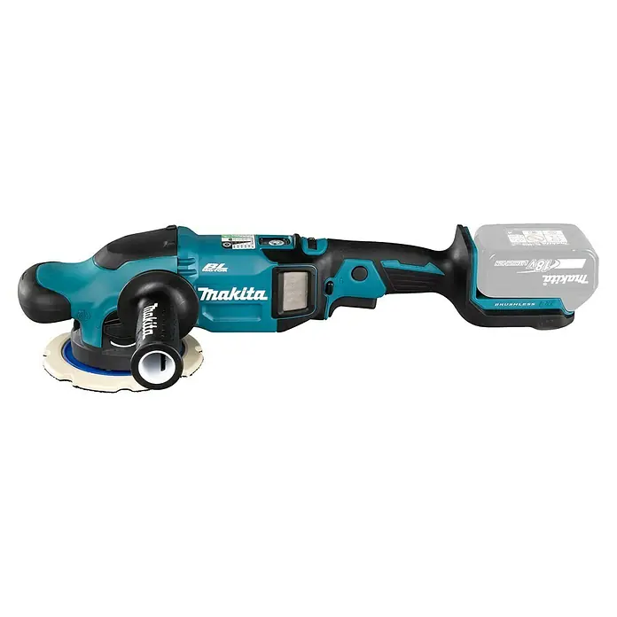 Makita LXT 18V Pulidora excéntrica de batería DPO600 - 18 V, Sin batería, Diámetro plato de pulir: 150 mm - Pulidora inalámbrica Makita con batería y mango, ideal para trabajos de pulido.