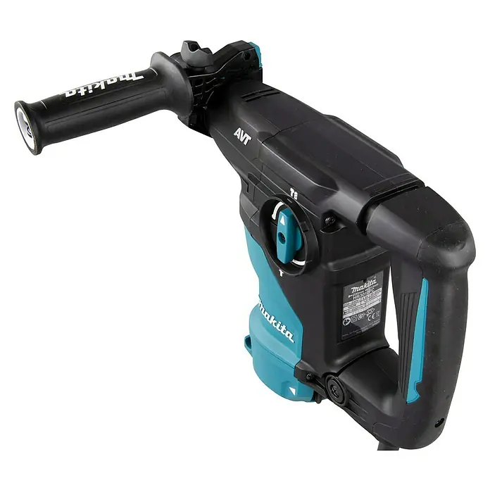 Makita Martillo combinado HR3012FCJ - 1.050 W, 3,9 J, Alojamiento SDS-Plus - Un martillo demoledor Makita HR3011FC azul y negro con AVT, ideal para trabajos de construcción profesionales.