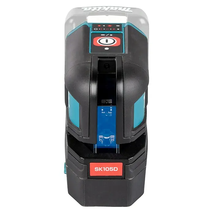 Makita CXT 12V max. Kreuzlinienlaser SK105DZ - 12 V, Ohne Akku, Max. Arbeitsbereich: 25 m - Das Makita SK105D Kreuzlinienlaser-Gerät in Schwarz und Türkis, ein nützliches Werkzeug für präzise Ausrichtung.