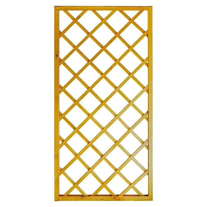 Andrewex Rankgitter Nancy - 90 x 180 cm, Pinie - Holzgitter: Nahaufnahme eines hölzernen Spaliergitters mit rautenförmigem Muster, das für Gartenstrukturen oder dekorative Zwecke geeignet ist.