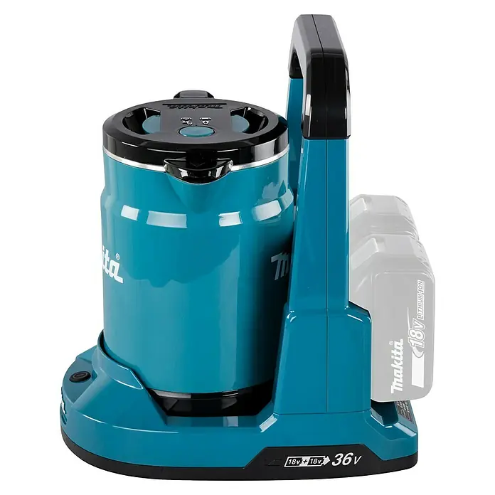 Makita LXT 18V Hervidor de agua DKT360Z - 18 V, Sin batería - Hervidor inalámbrico Makita DKT360Z en turquesa. Un práctico calentador de agua portátil, ideal para obras.