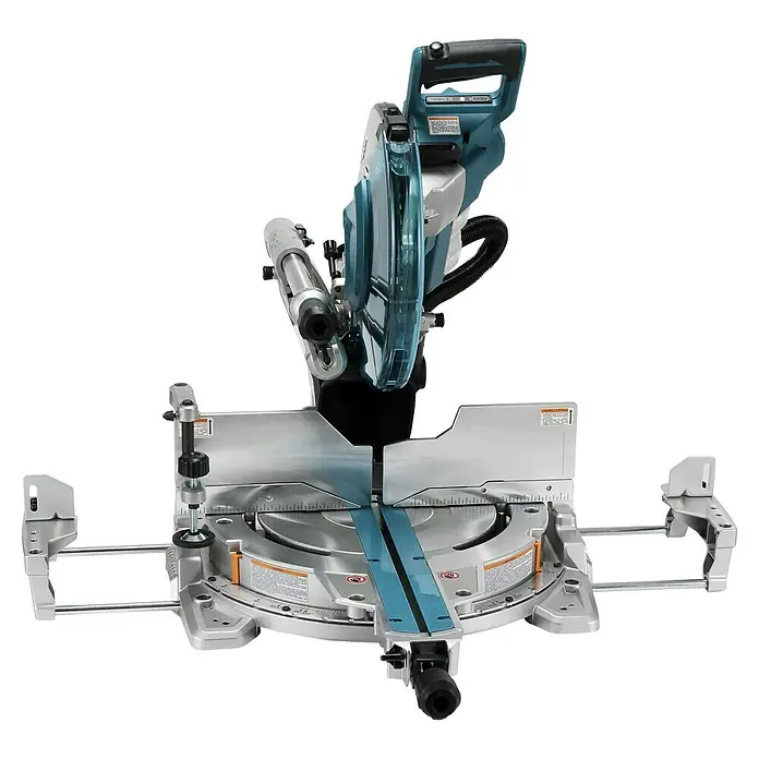 Makita LXT 18V Akku-Kapp- & Gehrungssäge DLS211ZU - 36 V, Ohne Akku - Bild einer Makita Kapp- und Gehrungssäge mit blau-schwarzem Griff, präzise für Holzbearbeitung. Ideal für Profis und Heimwerker.