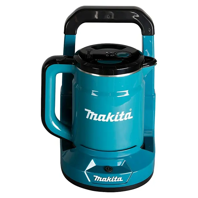 Makita LXT 18V Wasserkocher Akku DKT360Z - 18 V, Ohne Akku - Makita Kaffeemaschine, türkis und schwarz, mit Tragegriff. Ideal für Baustellen oder Outdoor-Aktivitäten.