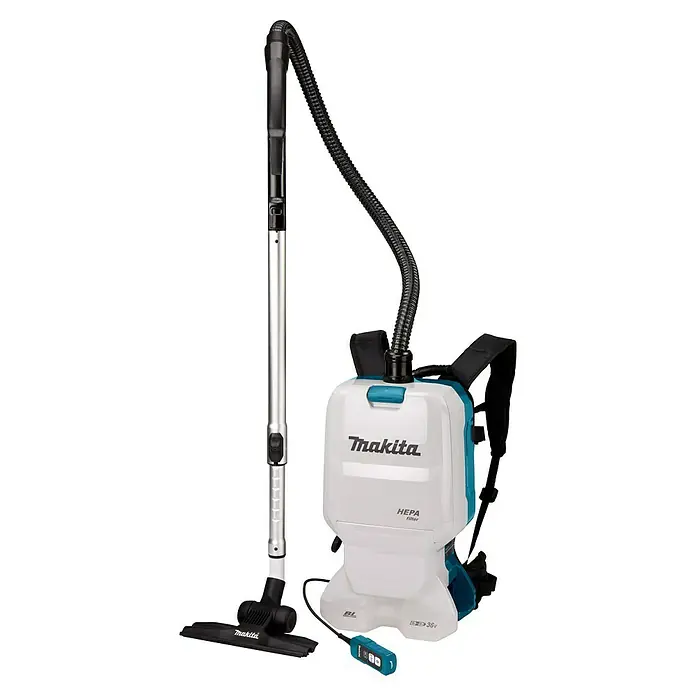 Makita LXT 18V Aspiradora con mochila de batería DVC660Z - 36 V, Sin batería, Volumen de recipiente: 6 l - Aspiradora de mochila inalámbrica Makita con varilla telescópica, manguera y boquilla para limpieza flexible.