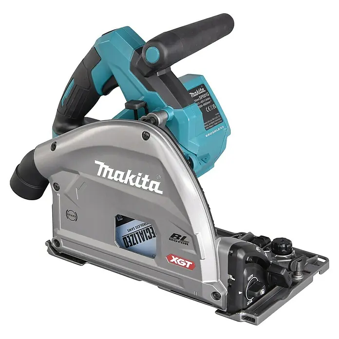 Makita XGT 40V max. Akku-Tauchsäge im MAKPAC SP001GZ03 - 40 V, Ohne Akku, Durchmesser Sägeblatt: 165 mm, 2.500 U/min - Detailansicht der Makita SP001G Akku-Tauchsäge, die Leistung und Präzision vereint. Ideal für präzise Schnitte in verschiedenen Materialien.