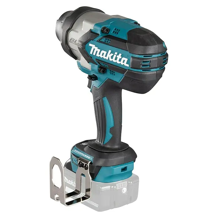 Makita LXT 18V Llave de impacto de batería DTW1004Z - 18 V, Sin batería, 4 Ah, 1.050 Nm - Primer plano de una llave de impacto inalámbrica Makita con detalles en verde azulado, diseñada para aplicaciones profesionales.