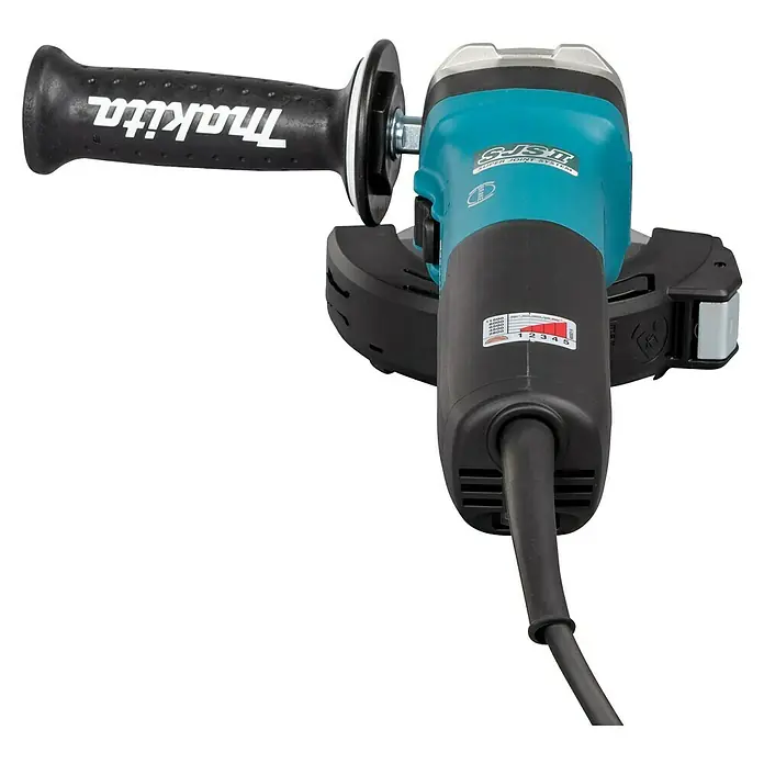 Makita Elektro-Winkelschleifer GA5091X01 - 1.900 W, Durchmesser Scheibe: 125 mm, Leerlaufdrehzahl: 0 U/min - 11.500 U/min - Makita Winkelschleifer mit blau-schwarzem Design und seitlichem Handgriff für präzises Schleifen.